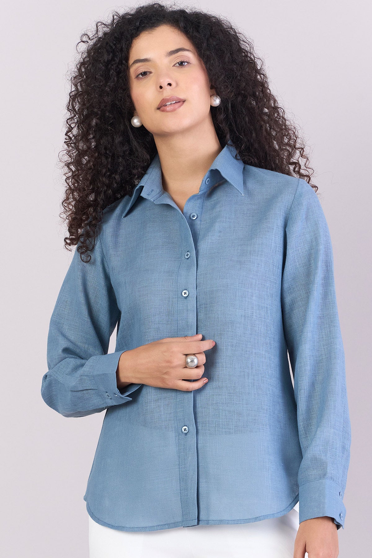 Buy Blue Full Sleeves Textured Shirt by PowerSutra for women online at ScrollnShops